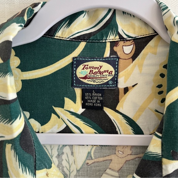 Tommy Bahama Vintage Hawaiian Surfer Girl Short Sleeve Shirt  Green Yellow Large - Picture 3 of 10